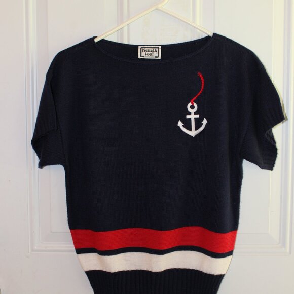 Keneth Too Large Knit Top Sweater Short Made USA Vintage Sailor Top - Picture 2 of 6